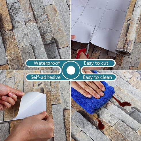 15.7''x354'' 3D VEELIKE Slate Brick Wallpaper Peel and Stick Vintage Faux Brick Contact Paper for Dollhouse Fireplace