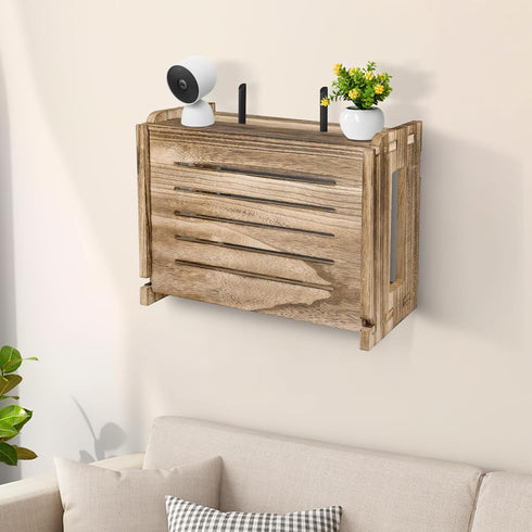 14.9 9.8 5.6 Wooden Router Shelf Wall Mount WiFi Router Storage Box Modem Cable Router Cover Organized Power Strip