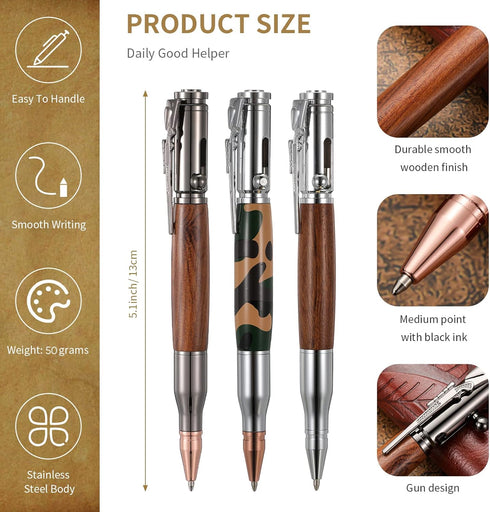 Crtiin Bullet Pens for Men - Bolt Action Ballpoint Pen with Gift Box and Black Ink Refills