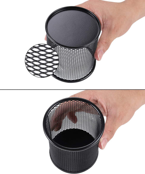EasyPAG 2-Pack Metal Mesh Pen Holder - 3.8" Desk Organizer for Office/Home/School, Black with Non-Slip Base