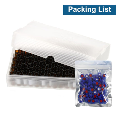 PATIKIL 2ml Autosampler Vial, 100 Pack HPLC/GC Amber Vials with 9-425 Screw Cap, Red PTFE & White Silicone