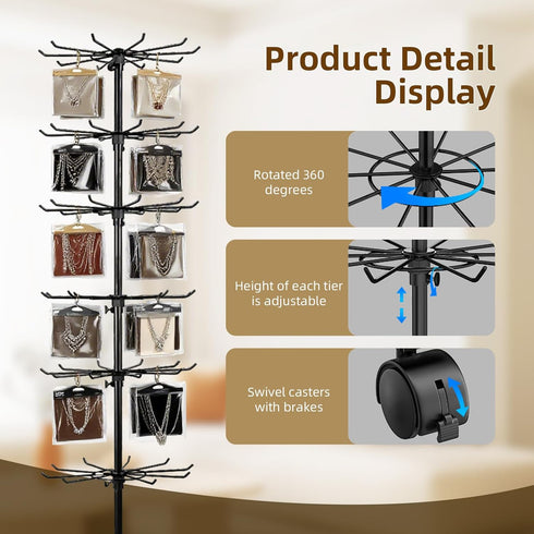 7 Tier Rotating Rack Shelves Retail Display Stand,Jewelry Keyring Socking Hats,Movable Shop Spinner for Toys