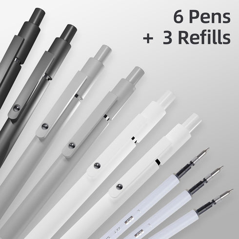 KALARA High-End Aesthetic Gel Ink Pens (6 Pens + 3 Refills), 0.5mm Fine Point for Smooth Writing, Stylish Office