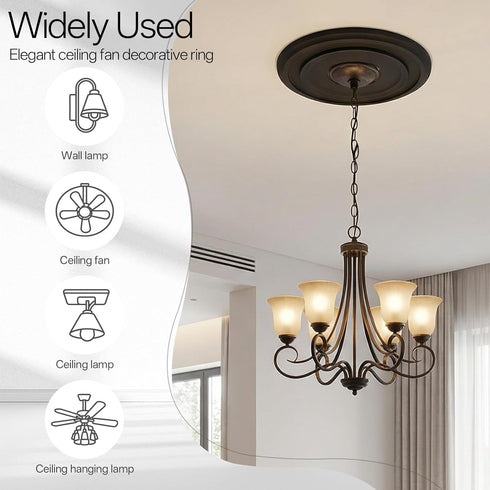 Yuanan 12.2" 3.9" Ceiling Medallions for Light Fixtures, OD X ID PU Ceiling Light Medallion Black Ceilings Fan Cover