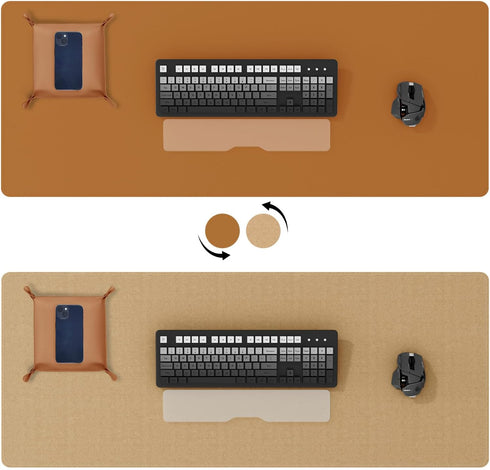 DAWNTREES Dual Sided Desk Mat,Leather Desk Pad,Brown 35.5"x17",Cork Desk Mat Protector,with PU Leather Valet Tray Organizer,Large Mouse Pad,Desk Writing Pad for Office and Home by DAWNTREES