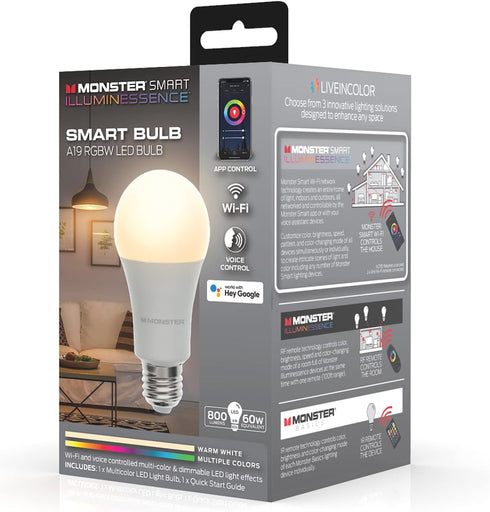 Bulb, 16,000,000 1-Pack, 9 Monster Multi-Color and Warm-White LED Light Lighting Possibilities, Customizable with App