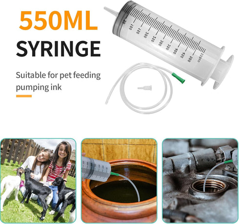 550ml Large Plastic Syringe with 40 Inches Tubing for Scientific Labs, Liquid, Plant Irrigation, Feeding Pets