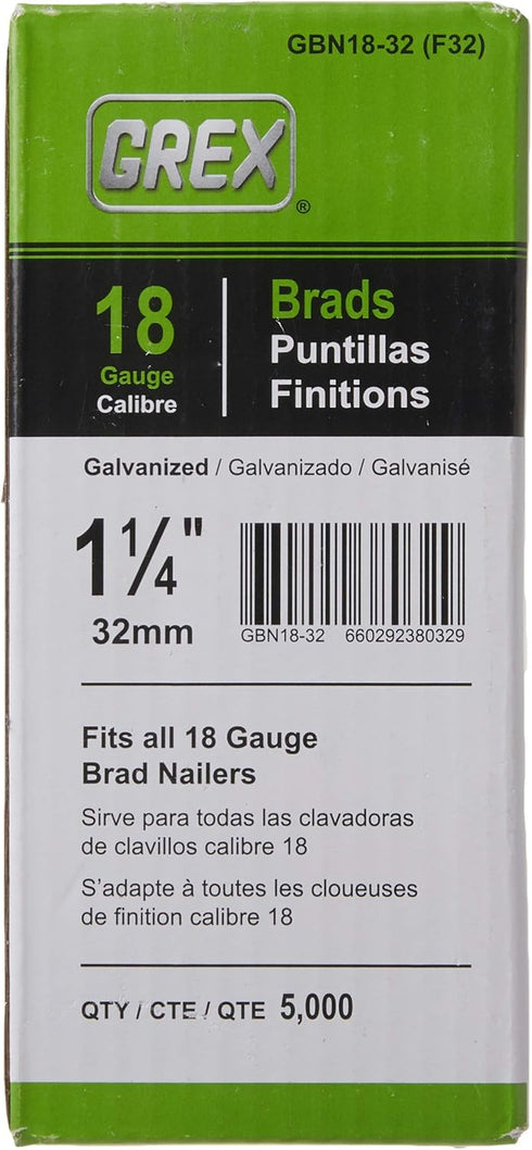 Grex GBN18-32 (F32) 1-1/4 In. 18 Ga. Galvanized Brad Nails, 5M