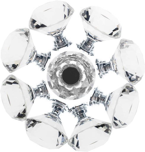YourGift 6 Pack Drawer Knobs, Diamond Shaped Crystal Glass Cabinet Knobs Pull Handles, 30 mm, Silver