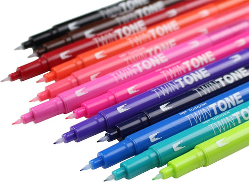 Tombow 61500 Twintone Marker Set, 12-Pack Bright Double-Sided Markers for Bold and Precise Writing