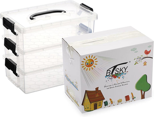 BTSKY 3 Layers Cute Dolphin Clear Plastic Pencil Box - Multipurpose Pencil Case Craft Storage Containers with Lid & Handle, Easy Carry & Stack Crayon Boxes Office Supplies Storage Organizer, Black by BTSKY