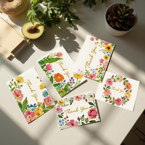 XISHIUYIS 48 Pack Set, 4) Thank You Cards with Envelopes - Floral Design Thank You Notes Small Blank Thank You Cards