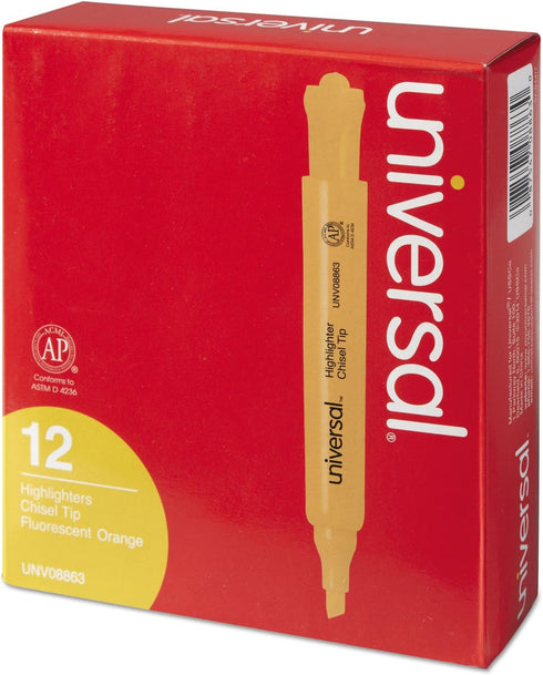 Universal 08863 Fluorescent Orange Desk Highlighter, Chisel Tip, Dozen