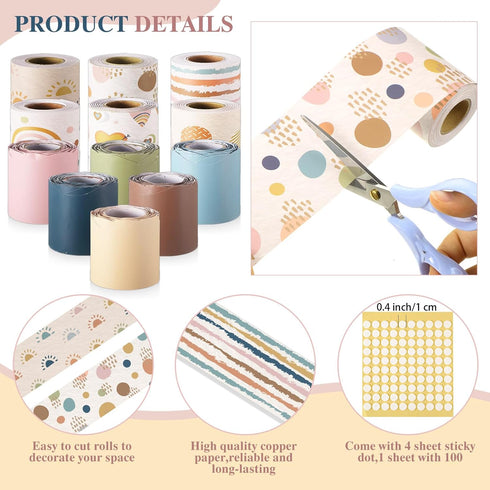 Qilery 12 Rolls 394 ft Classroom Border Sets for Bulletin Board, Scalloped Trim for Office Wall Decoration