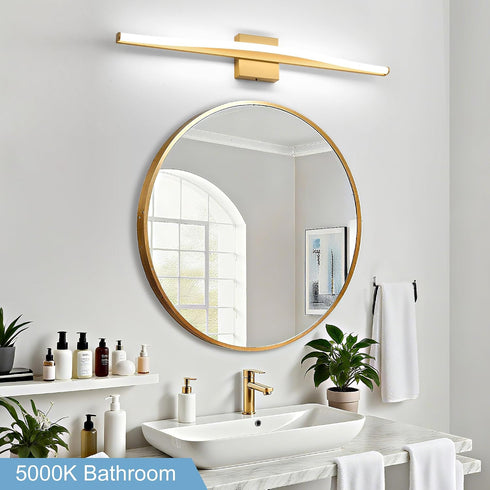 32 inch, Dimmable 5CCT Modern Bathroom Vanity Light Curved, Led Bathroom Light Fixture Over Mirror, Gold Bar Vanity