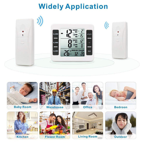 iBetterLife Digital Refrigerator Thermometer - Wireless Indoor Outdoor Temperature Monitor with 2 Sensors, Big LCD