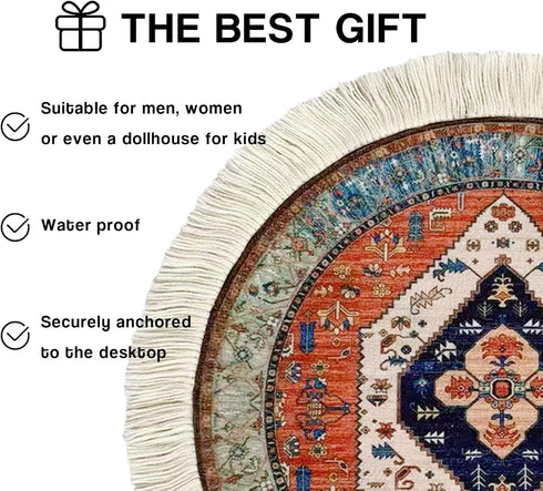 Antdean Round Persian Style Carpet Mouse Pad Vintage Miniature Bohemian Rug Desk Pad, Non-Slip Computer Mouse Mat