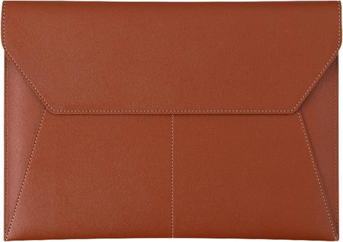 PU Leather Document Holder A4 File Folder with 3 Pockets, Waterproof Stylish Envelope Case with Snap Closure (Brown)