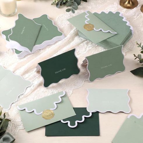50 Sets 5 3.5 Inch 5 Fumete Green Wavy Thank You Cards with Envelopes and Stickers x Colors Thank You Cards Blank Notes