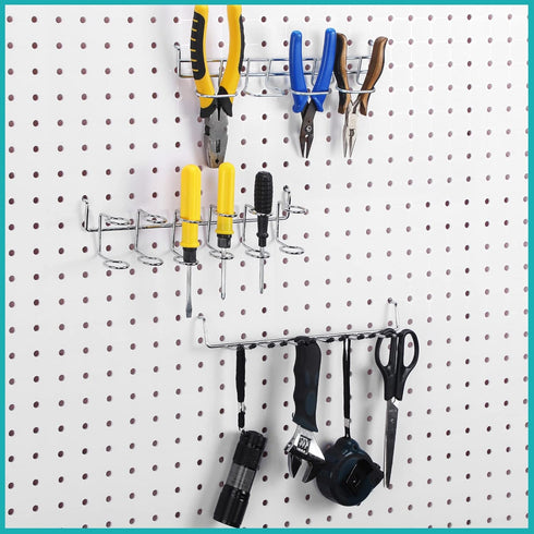6 Pcs Pegboard Screwdriver Holders, Stainless Steel Tool Utility Hooks for Shop Store Display - Silver