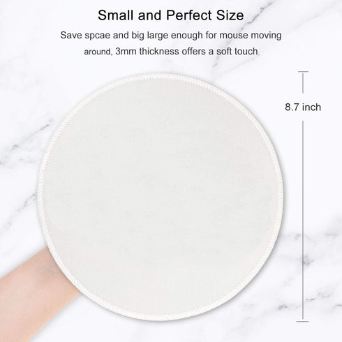 Hsurbtra Premium-Textured Small Round Mouse Pad, 8.7 x 8.7 Inch White, Anti-Slip Waterproof Rubber Mat for Office