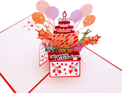iGifts And Cards 3D Pop Up Greeting Card - Happy 50th Birthday Box, Unique Celebration, Balloons, Congrats, Feliz