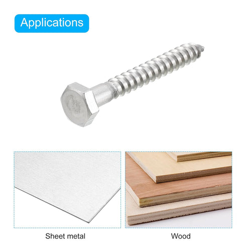 uxcell Hex Head Lag Screws Bolts, 30pcs 1/4" x 2" 304 Stainless Steel Partial Thread Wood Screws