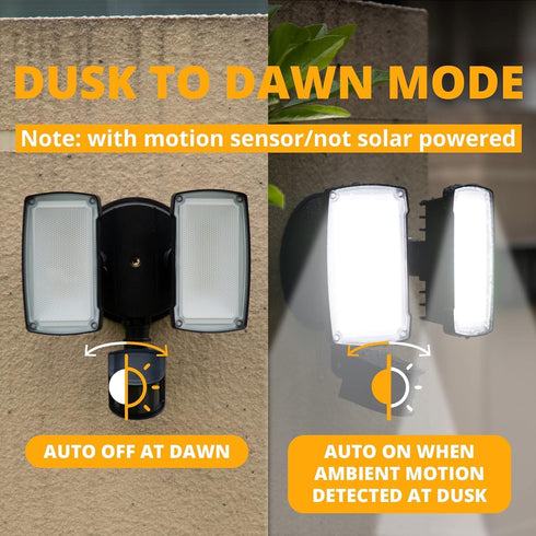 19W 2 2000LM, 5000K, IP65 UME LED Flood Light Motion Sensor Outdoor, Adjustable Head, Waterproof, Dusk to Dawn Security