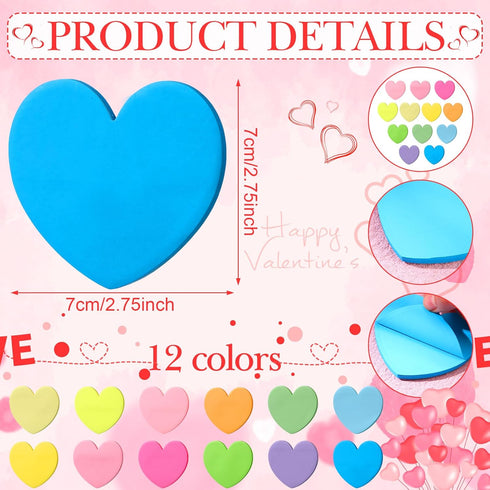 Roowest 600 Sheets Valentines Day Heart Sticky Notes, Heart Notepads, Colorful Sticky Pad for Home