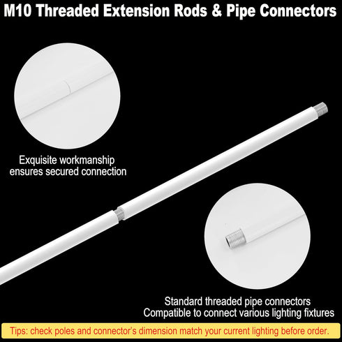 M10 180 Threaded Extension Poles Lighting Fixture Downrods Stems & Degrees Sloped Ceiling Adapter Kits for Pendant