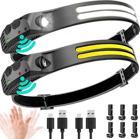 LED Headlamp Rechargeable 2PCS, 230 COB Super Bright Head Lights for Work, Hiking, Running, Camping Gear