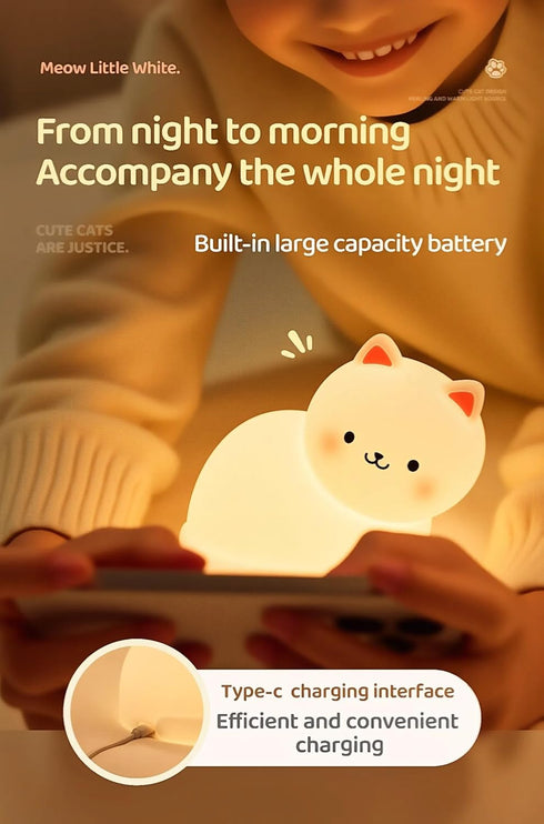 lurk deep Kids,7 Dimmable,Rechargeable Cat Night Light for Colors Lamp,Tap Portable and Squishy Silicone Led