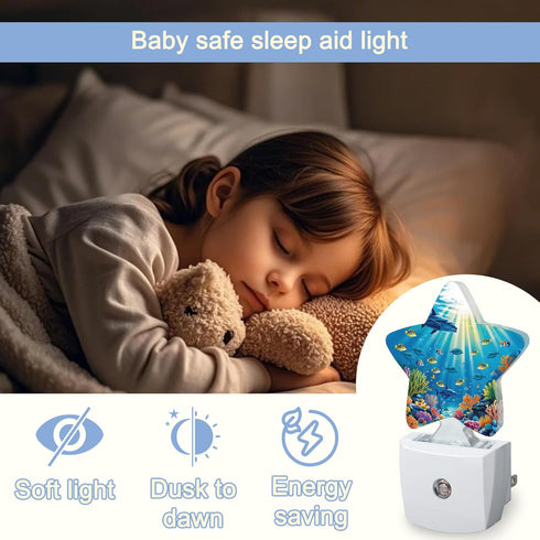 Gift,0.5W Underwater World Night Light,Sea Ocean Fish Plug-in Star Night Lights with Dusk-to-Dawn Sensor