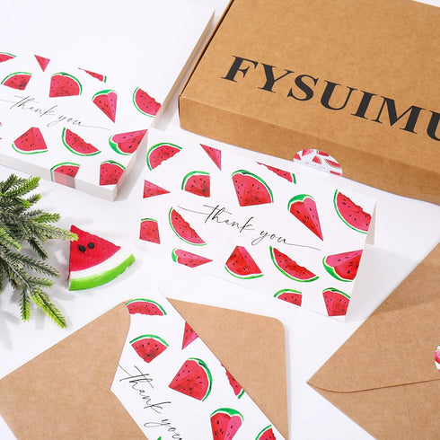 50 Pack Summer FYSUIMU Watermelon Thank You Cards Boxed Note Cards with Envelope Sticker Fruit Greeting Blank Card
