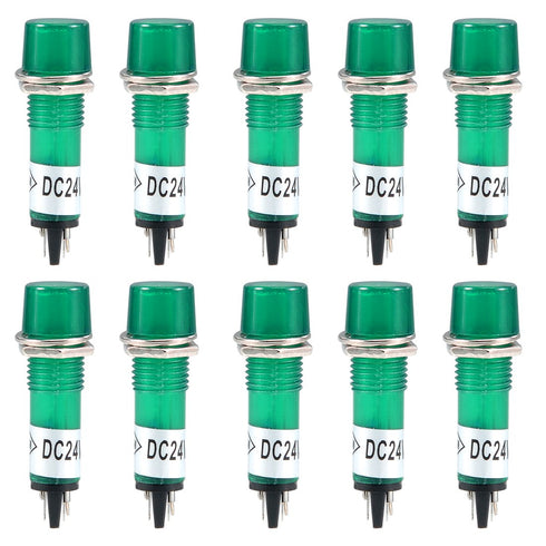 uxcell 10Pcs DC 24V Signal Indicator Dash Light, LED Bulbs XD10-3 Green, 10mm Panel Mount