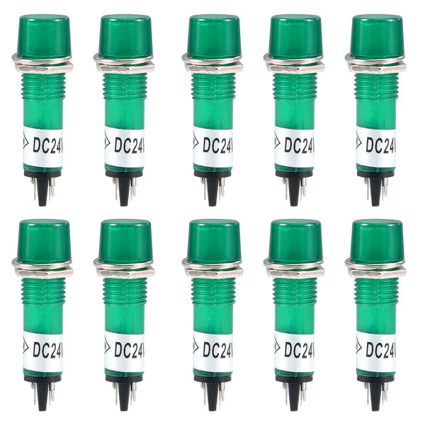 uxcell 10Pcs DC 24V Signal Indicator Dash Light, LED Bulbs XD10-3 Green, 10mm Panel Mount