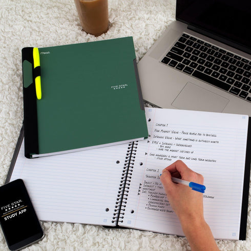 Five Star Advance Spiral Notebooks + Study App, 2 Pack, 1 Subject, College Ruled, 100 Sheets, 11" x 8-1/2", Black,