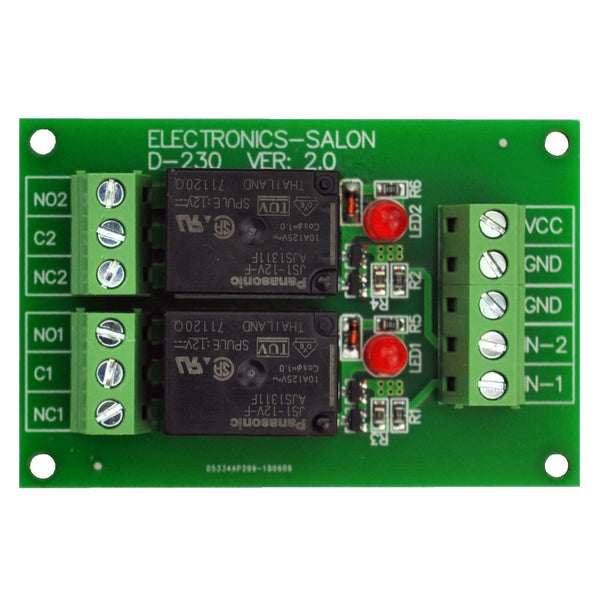 Electronics-Salon 2 SPDT 10Amp Power Relay Module, DC 12V Version