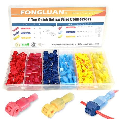 120pcs T-Tap Quick Splice Wire Connectors, 24-10 Gauge Quick Disconnects Electrical Crimp Terminals
