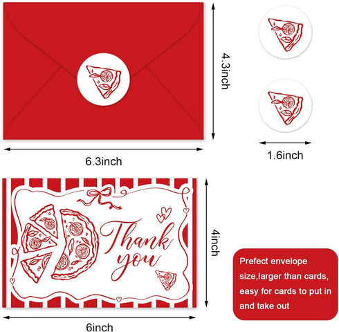 50Pcs 4 6 Inch Whaline That's Amore Thank You Cards Blank Note Cards with Envelopes Stickers Red Pizza Ciao Bambino