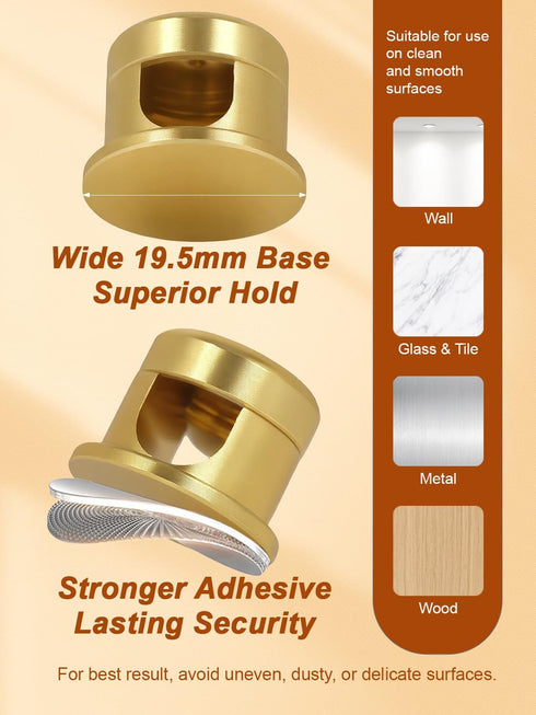 Rkoyes 3 Pack, Wider Base Strong Adhesive Desk Cord Holder Aluminum Gold Screw-top Cord Holder for Nightstand, Cable