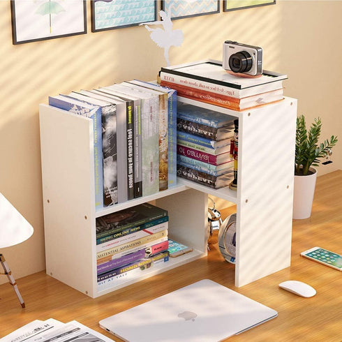 Expandable Wood Desktop Bookshelf - Adjustable Office Storage Rack, Display Shelf for Supplies