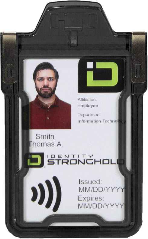 Identity Stronghold Secure RFID Badge Holder for 1 Card, Heavy Duty Hard Plastic, Black