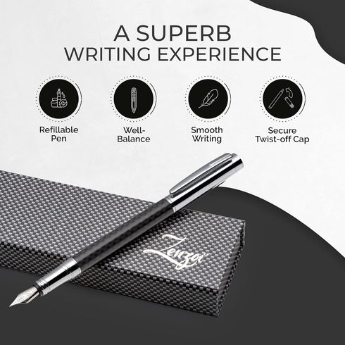 ZenZoi Elite Carbon Fiber Fountain Pen, Luxury Writing Experience with Fine Point Nib and Ink Refills