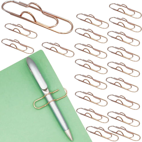 Multifunctional 20 Pcs Rose Gold Pen Clips, Portable Large Size Paper Clips for Notebooks and Journals