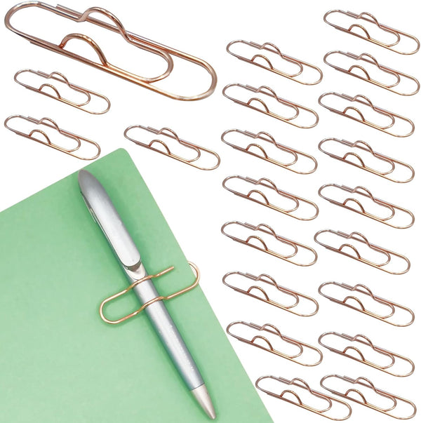 Multifunctional 20 Pcs Rose Gold Pen Clips, Portable Large Size Paper Clips for Notebooks and Journals