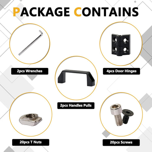 KOOTANS 2 Sets Door Handle and Frame Hinges Install Kit for 20x20 Aluminum Extrusion Profile Slot