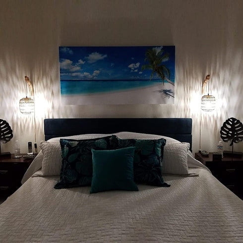 Frideko Rattan Wall Lamp with Plug in Cord Hand Woven Plug in Wall Sconces Paper Rope Wall Light Farmhouse Wall Sconce