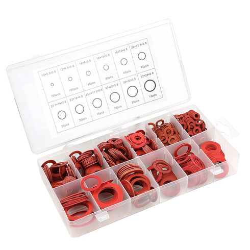 600PCS Red Steel Paper Fiber Flat Washers Kit - Insulation Washer Assorted Set with Box for Electrical Connections