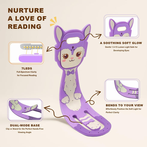 Dimmable Rechargeable Kids Book Light, Cute Bookmark Reading Light for Kids, Portable LED Book Light for Reading
